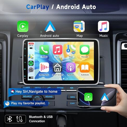 10.1'' Single Din Car Stereo with Wireless Carplay Android Auto, Touchscreen Car Radio with Handsfree Bluetooth 5.2 Mirror Link FM EQ SWC, Type-C, USB, Backup Camera in Kuwait
