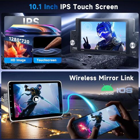 10.1'' Single Din Car Stereo with Wireless Carplay Android Auto, Touchscreen Car Radio with Handsfree Bluetooth 5.2 Mirror Link FM EQ SWC, Type-C, USB, Backup Camera in Kuwait