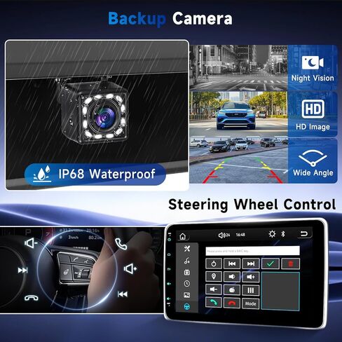 10.1'' Single Din Car Stereo with Wireless Carplay Android Auto, Touchscreen Car Radio with Handsfree Bluetooth 5.2 Mirror Link FM EQ SWC, Type-C, USB, Backup Camera in Kuwait