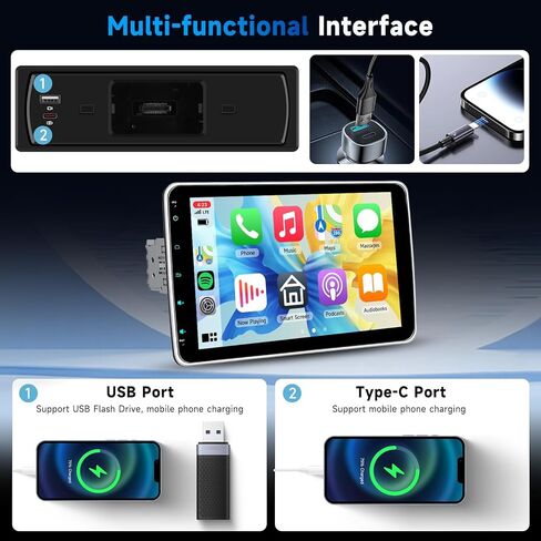 10.1'' Single Din Car Stereo with Wireless Carplay Android Auto, Touchscreen Car Radio with Handsfree Bluetooth 5.2 Mirror Link FM EQ SWC, Type-C, USB, Backup Camera in Kuwait