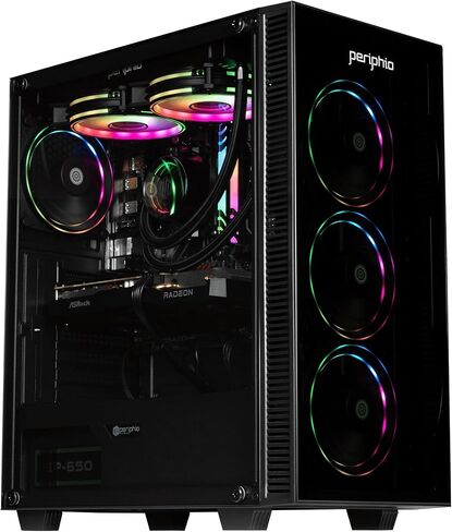 كمبيوتر Periphio Firestorm للألعاب، معالج AMD Ryzen 5 5600X مبرد سائل يصل إلى 4.6 جيجاهرتز مع رسومات Radeon RX 7600، ذاكرة وصول عشوائي 16 جيجابايت، 1 تيرابايت SSD، واي فاي، كمبيوتر مكتبي Windows 11، RGB، أسود، ألعاب كمبيوتر عالية الجودة 1080 بكسل in Kuwait