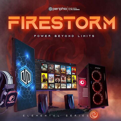 كمبيوتر Periphio Firestorm للألعاب، معالج AMD Ryzen 5 5600X مبرد سائل يصل إلى 4.6 جيجاهرتز مع رسومات Radeon RX 7600، ذاكرة وصول عشوائي 16 جيجابايت، 1 تيرابايت SSD، واي فاي، كمبيوتر مكتبي Windows 11، RGB، أسود، ألعاب كمبيوتر عالية الجودة 1080 بكسل in Kuwait