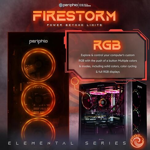 كمبيوتر Periphio Firestorm للألعاب، معالج AMD Ryzen 5 5600X مبرد سائل يصل إلى 4.6 جيجاهرتز مع رسومات Radeon RX 7600، ذاكرة وصول عشوائي 16 جيجابايت، 1 تيرابايت SSD، واي فاي، كمبيوتر مكتبي Windows 11، RGB، أسود، ألعاب كمبيوتر عالية الجودة 1080 بكسل in Kuwait