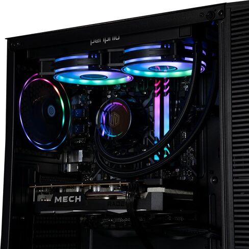 كمبيوتر Periphio Firestorm للألعاب، معالج AMD Ryzen 5 5600X مبرد سائل يصل إلى 4.6 جيجاهرتز مع رسومات Radeon RX 7600، ذاكرة وصول عشوائي 16 جيجابايت، 1 تيرابايت SSD، واي فاي، كمبيوتر مكتبي Windows 11، RGB، أسود، ألعاب كمبيوتر عالية الجودة 1080 بكسل in Kuwait