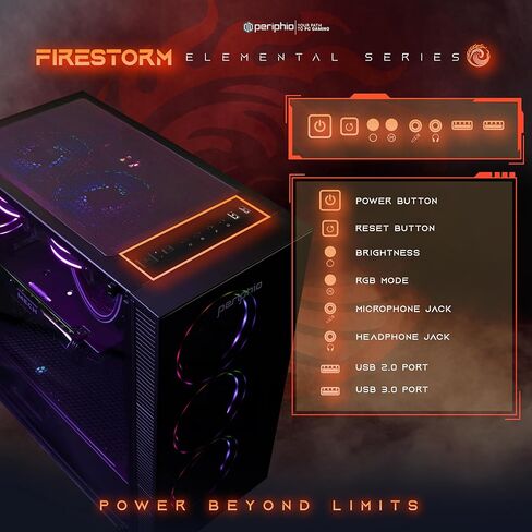 كمبيوتر Periphio Firestorm للألعاب، معالج AMD Ryzen 5 5600X مبرد سائل يصل إلى 4.6 جيجاهرتز مع رسومات Radeon RX 7600، ذاكرة وصول عشوائي 16 جيجابايت، 1 تيرابايت SSD، واي فاي، كمبيوتر مكتبي Windows 11، RGB، أسود، ألعاب كمبيوتر عالية الجودة 1080 بكسل in Kuwait