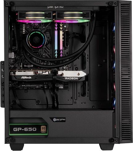 كمبيوتر Periphio Firestorm للألعاب، معالج AMD Ryzen 5 5600X مبرد سائل يصل إلى 4.6 جيجاهرتز مع رسومات Radeon RX 7600، ذاكرة وصول عشوائي 16 جيجابايت، 1 تيرابايت SSD، واي فاي، كمبيوتر مكتبي Windows 11، RGB، أسود، ألعاب كمبيوتر عالية الجودة 1080 بكسل in Kuwait
