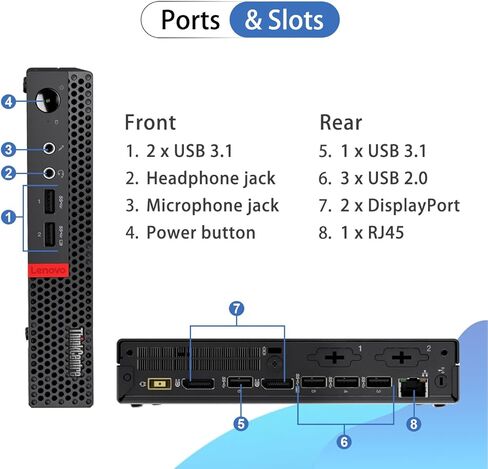 Lenovo ThinkCentre M625q Business MFF Desktop, AMD A4 9120C, 16GB RAM, 1TB SSD, DP, Type-C, Support 2-Monitor 4K, RJ-45, Wi-Fi, Windows 11 Pro, Black, for Home Office & Corporate in Saudi Arabia