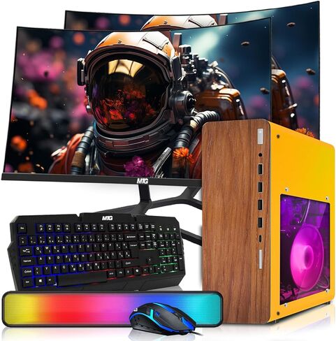 كمبيوتر مكتبي HP Full Light PC Lambo AMD A10-9700، ذاكرة الوصول العشوائي 16 جيجابايت، 512 جيجابايت SSD، شاشة منحنية مزدوجة 32 بوصة، RGB KBM مع AI Copilot، WiFi، شريط صوت RGB، كاميرا ويب، Windows 11 (متجدد) in Kuwait