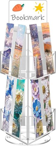 Marsui 2 Tier Rotating Bookmark Display Stand, 4 Sided Bookmark Sticker Holder, 360° Rotating No Assembly Required Clear Acrylic Sticker Holder for Vendors, Retail, Showcase, Tradeshow, 12.6" x 5.9" in Saudi Arabia