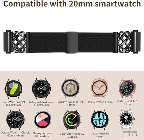 Braided Band Compatible with Samsung Galaxy Watch 7 6 5 4 FE Band 40mm 44mm/5 Pro/Watch 4&6 Classic/Active 2/Watch3 41mm, 20mm Soft Nylon Magnetic Stretch Strap with Designer Interlock Buckle in Saudi Arabia