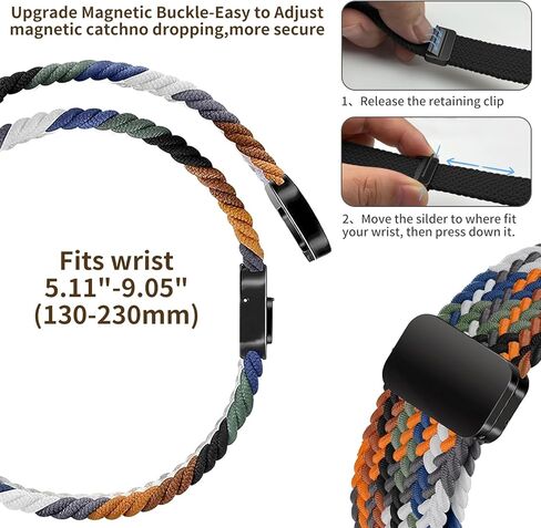 Braided Band Compatible with Samsung Galaxy Watch 7 6 5 4 FE Band 40mm 44mm/5 Pro/Watch 4&6 Classic/Active 2/Watch3 41mm, 20mm Soft Nylon Magnetic Stretch Strap with Designer Interlock Buckle in Saudi Arabia