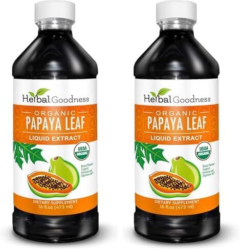 Papaya Leaf Extract Platelet Support - 15X Blood Platelet Boost, Bone Marrow & Spleen Support, Immune & Gut Health, Digestive Enzyme - Organic Kosher 16 oz Liquid Extract - Herbal Goodness in Kuwait