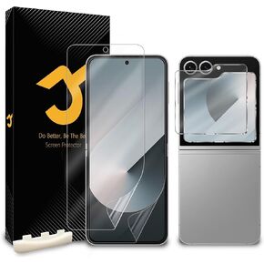 واقي شاشة JZG مكون من قطعتين لهاتف Samsung Galaxy Z Flip 6 (شاشة داخلية)، قطعتان من الزجاج الأمامي المقوى، غير قابل للطي، فتح بصمات الأصابع، مضاد للخدش، خالٍ من الفقاعات، صديق للحافظة in Kuwait