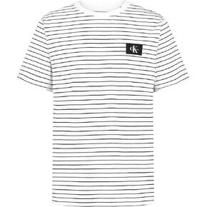 Calvin Klein Boys' Short Sleeve Striped Crew Neck T-Shirt, Soft, Comfortable, Relaxed Fit, Linear Quarry, 6 in Saudi Arabia