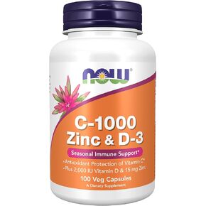 NOW Supplements, C-1000 Zinc & D-3, Seasonal Immune Support*, 100 Veg Capsules in Kuwait
