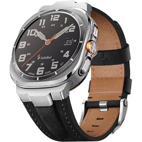 Suitisbest Genuine Leather Band Compatible with Samsung Galaxy Watch Ultra Bands 47mm for 2025 2024, No Gap Designer Rugged Strap with Metal Connectors for Men, Ideal Birthday Gift for Him in Saudi Arabia