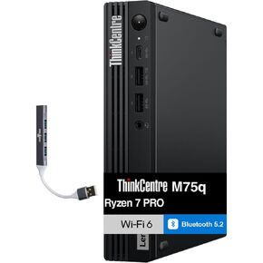 Lenovo ThinkCentre M75q Business Mini Desktop (AMD Ryzen 7 PRO 8700GE, 64GB DDR5, 2TB PCIe SSD, WiFi 6, Bluetooth 5.2, 90W PSU, RJ-45, 1 Display Port, HDMI, Win 11 Pro) w/DKZ USB Port Expander in Saudi Arabia