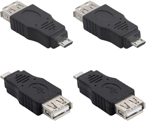 4 قطع USB2.0 أنثى إلى موصل Micro USB ذكر، محول من النوع A إلى Micro OTG لمحرك الفلاش ولوحة المفاتيح والماوس - متوافق مع هواتف Android والأجهزة اللوحية القديمة (أسود) in Kuwait