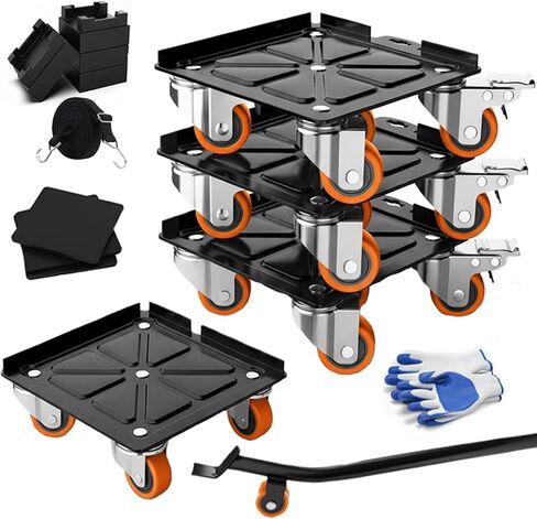 أثاث دولي عالي التحمل 2000 رطل - لوح فولاذي كربوني سميك، محركات أثاث مع 5 عجلات مطاطية صامتة للحركة بدون علامات، وتوفير العمالة، ورافعات الأثاث لسهولة نقل الأثاث (برتقالي) in Saudi Arabia