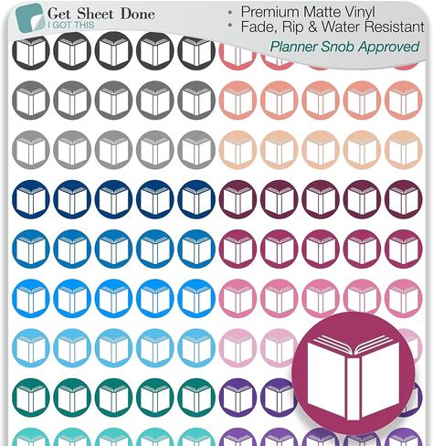 Book Icon Planner Sticker / 110 Dot Icon Vinyl (1/3") / Club Read Reading Me Time Self Care Homework School Student/Essential Productivity Life/Bullet Bujo Journal (One Sheet, multi) in Saudi Arabia