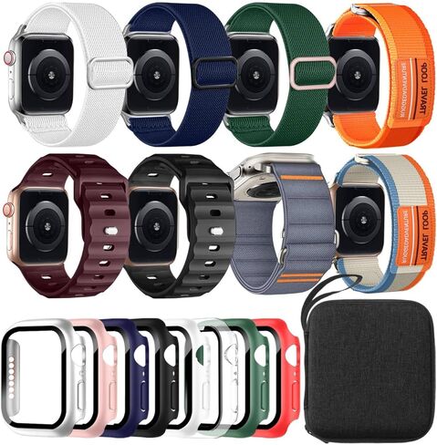 8 Pack Sport Bands Compatible for Apple Watch Ultra 3/2/1 49mm, Series 11/10 46mm, 9/8/7 45mm, SE3/SE2/SE/6/5/4 44mm (with Screen Protector Case) in Saudi Arabia