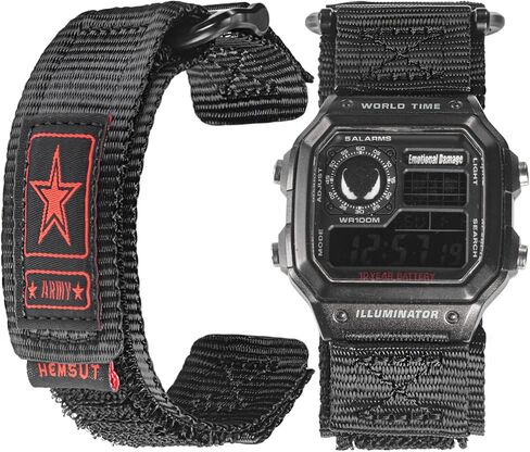 HEMSUT 18mm Quick Release Nylon Watch Band for G-Shock Compatible with Casio G-Shock AE/F/W Series (AE-1200, F-91W, W-735H, DW-H5600), Super Rugged Military Style Replacement Strap (Premium Seatbelt Nylon)​ in Saudi Arabia