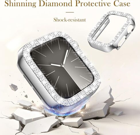 Thin Metal Band Compatible with Apple Watch Bands for Women 40mm 44mm 38mm 41mm 42mm 45mm, Jewelry Metal Strap with 2 Bling PC Protective Case for iWatch Series 11 10 9 8 7 6 5 4 SE Ultra3 2 1 in Saudi Arabia
