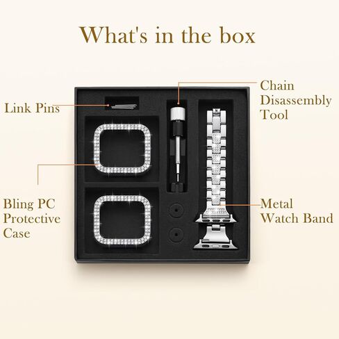 Thin Metal Band Compatible with Apple Watch Bands for Women 40mm 44mm 38mm 41mm 42mm 45mm, Jewelry Metal Strap with 2 Bling PC Protective Case for iWatch Series 11 10 9 8 7 6 5 4 SE Ultra3 2 1 in Saudi Arabia
