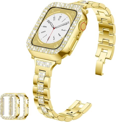 Thin Metal Band Compatible with Apple Watch Bands for Women 40mm 44mm 38mm 41mm 42mm 45mm, Jewelry Metal Strap with 2 Bling PC Protective Case for iWatch Series 11 10 9 8 7 6 5 4 SE Ultra3 2 1 in Saudi Arabia