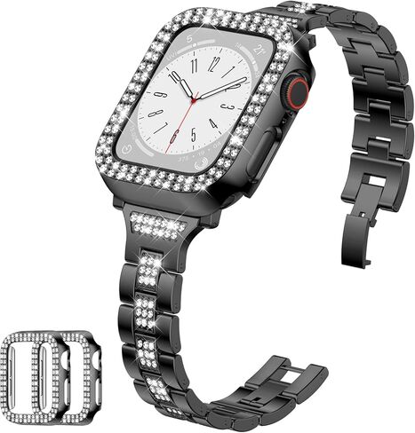 Thin Metal Band Compatible with Apple Watch Bands for Women 40mm 44mm 38mm 41mm 42mm 45mm, Jewelry Metal Strap with 2 Bling PC Protective Case for iWatch Series 11 10 9 8 7 6 5 4 SE Ultra3 2 1 in Saudi Arabia