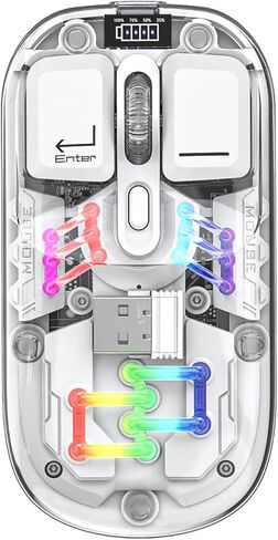 صحارى - ماوس لاسلكي | مصابيح LED ذات غلاف شفاف | بطارية قابلة للشحن | محول USB ونوع C | سلسلة الجليدية برو | واضح in Kuwait