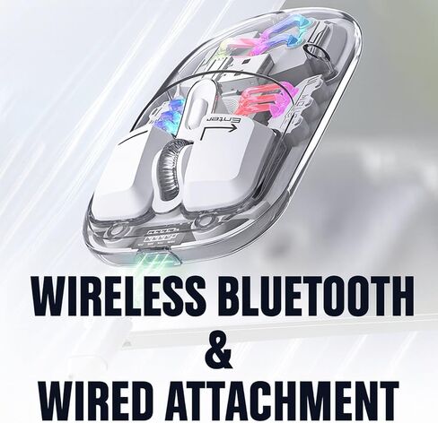 صحارى - ماوس لاسلكي | مصابيح LED ذات غلاف شفاف | بطارية قابلة للشحن | محول USB ونوع C | سلسلة الجليدية برو | واضح in Kuwait