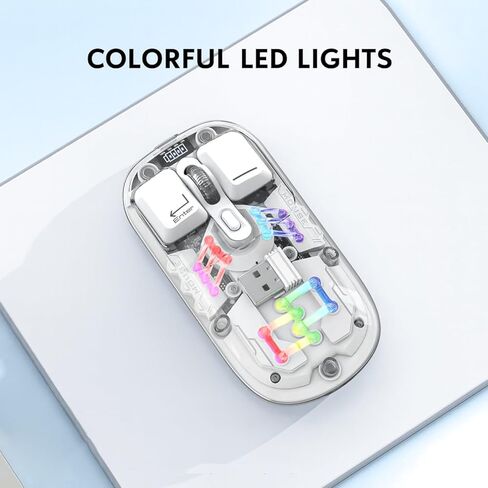 صحارى - ماوس لاسلكي | مصابيح LED ذات غلاف شفاف | بطارية قابلة للشحن | محول USB ونوع C | سلسلة الجليدية برو | واضح in Kuwait