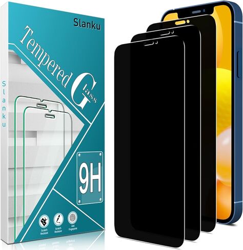 Slanku [3 Pack Privacy Screen Protector for iPhone 12, 12 Pro Tempered Glass Film, Anti-Spy, Full Coverage, Case Friendly in Saudi Arabia