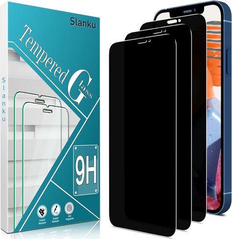 Slanku [3 Pack Privacy Screen Protector for iPhone 12, 12 Pro Tempered Glass Film, Anti-Spy, Full Coverage, Case Friendly in Saudi Arabia