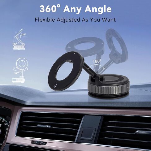 AXENTO Upgraded 360° Vacuum Magnetic Car Phone Holder for MagSafe [105+LBS Suction & 2800gf Magnetic Grip], Foldable Suction Cup Mount for iPhone 12/13/14/15/16 & Android, Car/Gym/Mirror in Saudi Arabia