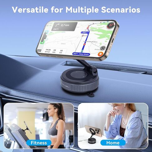 AXENTO Upgraded 360° Vacuum Magnetic Car Phone Holder for MagSafe [105+LBS Suction & 2800gf Magnetic Grip], Foldable Suction Cup Mount for iPhone 12/13/14/15/16 & Android, Car/Gym/Mirror in Saudi Arabia