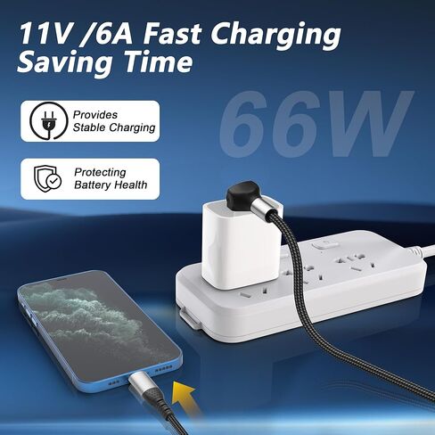 كابل USB 90 درجة إلى النوع C 6A شحن سريع USB A إلى USB C سلك شاحن نايلون مضفر USB-C كابل قصير للسيارة متوافق مع الكمبيوتر المحمول والهاتف المحمول والهاتف 16/15 1.64FT in Kuwait
