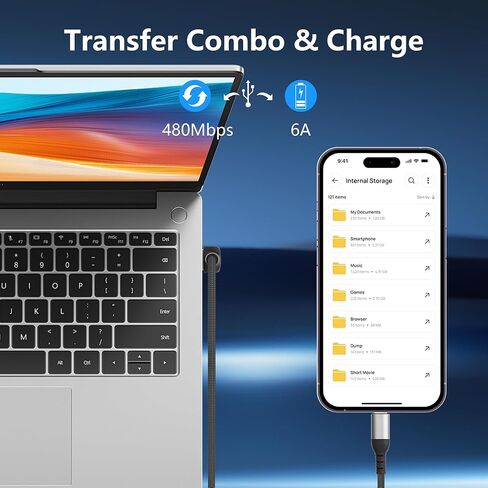 كابل USB 90 درجة إلى النوع C 6A شحن سريع USB A إلى USB C سلك شاحن نايلون مضفر USB-C كابل قصير للسيارة متوافق مع الكمبيوتر المحمول والهاتف المحمول والهاتف 16/15 1.64FT in Kuwait