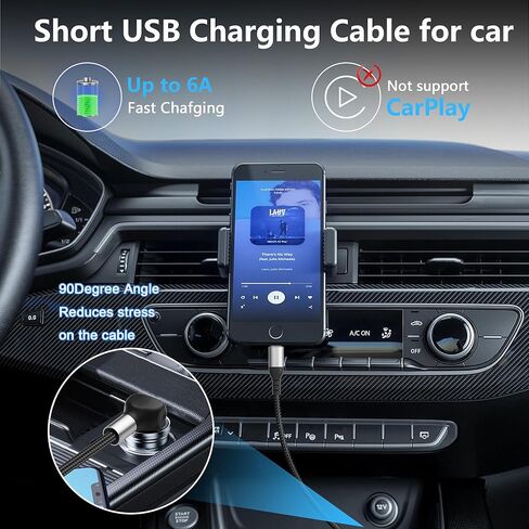 كابل USB 90 درجة إلى النوع C 6A شحن سريع USB A إلى USB C سلك شاحن نايلون مضفر USB-C كابل قصير للسيارة متوافق مع الكمبيوتر المحمول والهاتف المحمول والهاتف 16/15 1.64FT in Kuwait