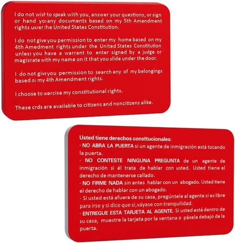 10 PCS Plastic Know Your Rights Immigration Red Card - Constitutional Rights Reminder - English Spanish Legal Protection Card in Kuwait