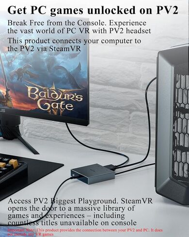 PC Adapter for VR2 Headset — Connect VR2 to Windows PC for SteamV, Stable Signal Conversion, Expand V Game Library, Includes DP DisplayPort Cable, Premium Heat-Efficient Build in Saudi Arabia