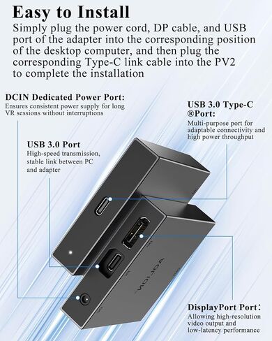 PC Adapter for VR2 Headset — Connect VR2 to Windows PC for SteamV, Stable Signal Conversion, Expand V Game Library, Includes DP DisplayPort Cable, Premium Heat-Efficient Build in Saudi Arabia