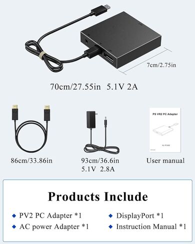 PC Adapter for VR2 Headset — Connect VR2 to Windows PC for SteamV, Stable Signal Conversion, Expand V Game Library, Includes DP DisplayPort Cable, Premium Heat-Efficient Build in Saudi Arabia
