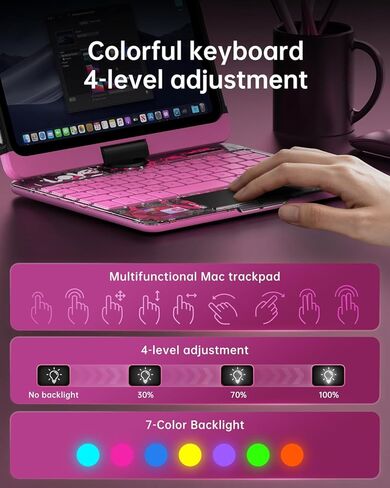 حافظة لوحة مفاتيح شفافة لجهاز iPad Mini 7 A17 Pro(2024) وMini 6 (2021) 8.3 بوصة، لوحة مفاتيح لاسلكية بإضاءة خلفية بـ 7 ألوان مع لوحة لمس، حامل دوار 360 درجة، حامل أقلام لجهاز iPad mini الجيل السابع/السادس، وردي in Kuwait