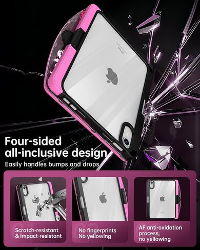 حافظة لوحة مفاتيح شفافة لجهاز iPad Mini 7 A17 Pro(2024) وMini 6 (2021) 8.3 بوصة، لوحة مفاتيح لاسلكية بإضاءة خلفية بـ 7 ألوان مع لوحة لمس، حامل دوار 360 درجة، حامل أقلام لجهاز iPad mini الجيل السابع/السادس، وردي in Kuwait