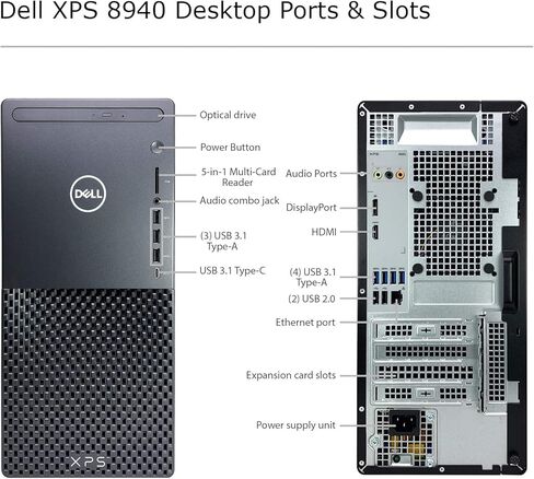 Dell XPS 8940 Desktop Computer - 11th Gen Intel Core i7-11700 up to 4.9 GHz CPU,24GB RAM,512GB SSD + 8TB HDD,Intel UHD Graphics 750,Killer Wi-Fi 6,500W PSU,DVD Burner,Windows 11 Home,Black(Renewed) in Saudi Arabia