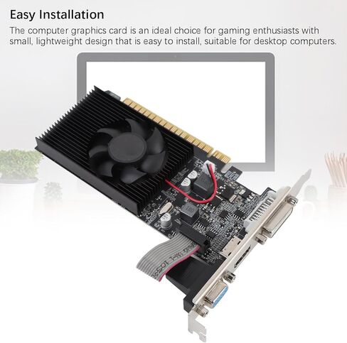 بطاقة رسومات Tangxi GT610، بطاقة فيديو 2G DDR3 منخفضة الحجم مع مروحة تبريد، واجهة DVI VGA HDMI، PCI Express X16 2.0 64 بت لسطح المكتب in Kuwait