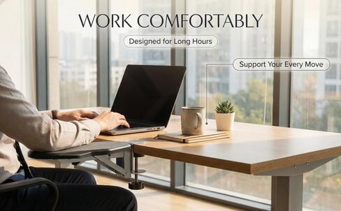 صينية تمديد مكتب مريحة، تدعم الطي 180 درجة ودوران 360 درجة، حامل مشبك دوار من إسفنج الذاكرة، ABS وسبائك الألومنيوم للعمل لساعات طويلة وتخفيف الكوع والمعصم، متينة وسهلة التركيب in Saudi Arabia