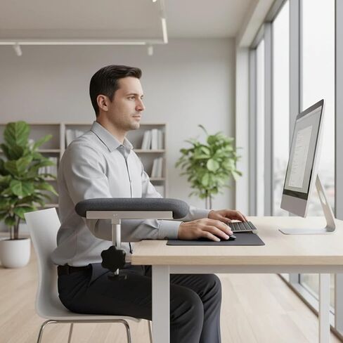 صينية تمديد مكتب مريحة، تدعم الطي 180 درجة ودوران 360 درجة، حامل مشبك دوار من إسفنج الذاكرة، ABS وسبائك الألومنيوم للعمل لساعات طويلة وتخفيف الكوع والمعصم، متينة وسهلة التركيب in Saudi Arabia